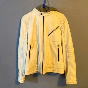 Express Mens Leather hooded jacket.